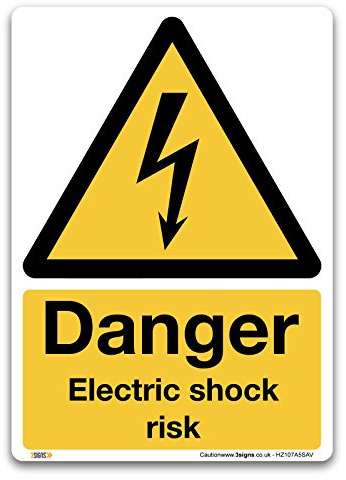 Pack of 2 Danger Electric Shock Risk Signs - A5 210 x 148mm Self Adhesive Vinyl Sticker - Electrical Hazard Warning Notice Construction Site Safety Indoor Outdoor