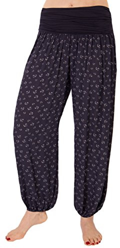 FASHION YOU WANT Damen Haremshose Pumphose Sommerhose großes Paisleymuster Größe 34/36 bis Größe 48/50 verfügbar Leichte Haremshose (46/48, Anker blau)