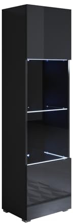 MB Muebles Bonitos | Vitrinenschrank Luke V6 | Breite 40 x Höhe 167 x Tiefe 29 cm | Glänzendes Melamin | Mit Standardfüße | Schwarz