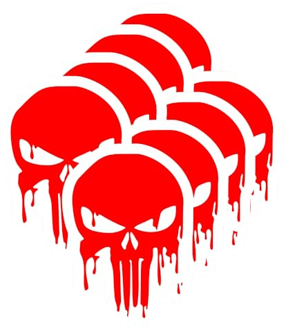 AUTODOMY Schädel Skull Geschmolzen Aufkleber Paket 8 Stück | Punisher Aufkleber für Auto oder Motorrad (Rot)