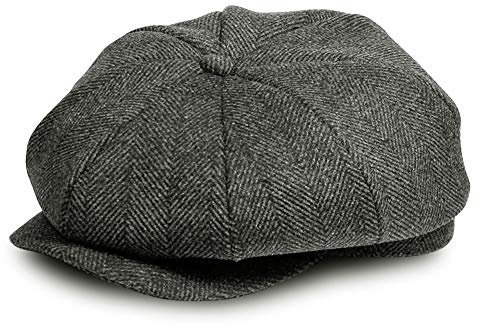 Gatsby Flatcap Herren Ballonmütze Tellermütze Newsboy Hut Baker Boy Mütze 8-Panel Schiebermützen Shelby Schirmmützen Grau für Herren Sommer/Winter Einstellbare Größe