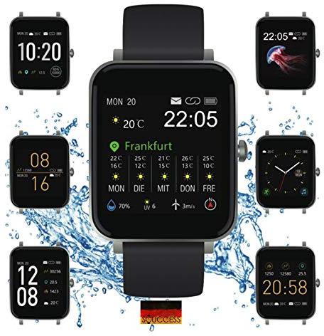 SOUCCESS FITNESSUHR MIT Full Touch Display, SMARTWATCH Always ON Display, FITNESSTRACKER, PULSMESSER, SCHRITTZÄHLER FÜR Frauen UND MÄNNER, GROSSES 1.54“ Display, IOS/Android, 3ATM WASSERDICHT, IP68