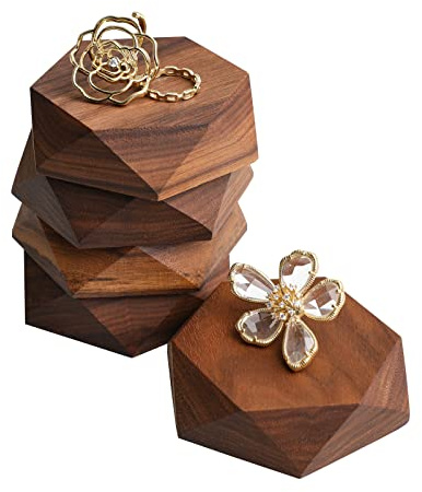 GemeShou 5 plateaux expo bijoux bois noyer vente, support bois hexagone pyramide bijoux, support expo magasin bijoux détail【Petit】