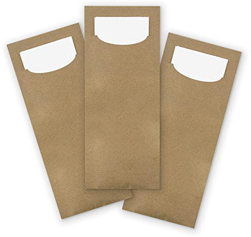 itenga 100x Bestecktasche aus Kraftpapier braun mit weißer Serviette Gastronomie Veranstaltung Feier