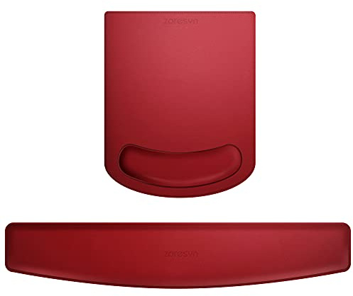 ZORESYN PU Leder Handgelenkauflage, Handballenauflage Mouse Tastatur Handgelenkstütze Set, Anti-Rutsch Mauspad Tastatur Handgelenkpolster, für Computer, Gaming - Rot