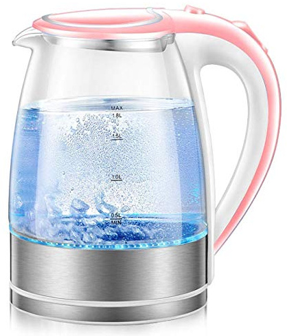 BoBoHome Bollitore Elettrico Da 1.7 Litri In Vetro Da 2200 W. Pentola Elettrica Per Riscaldamento Rapido Per Uso Domestico-Rosa