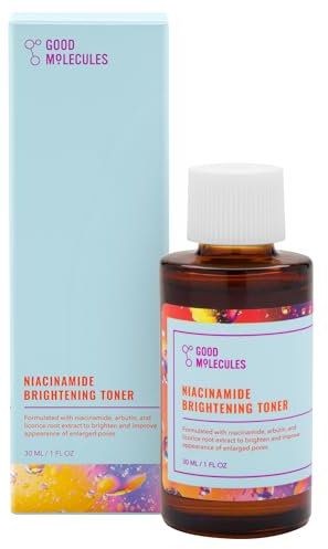 Good Molecules Niacinamide Tonique éclaircissant pour le visage avec niacinamide, vitamine C et arbutine – Soin de la peau pour le visage pour le teint et les pores élargis