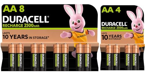 Piles rechargeables AA Duracell (Lot de 8 + 4 piles)