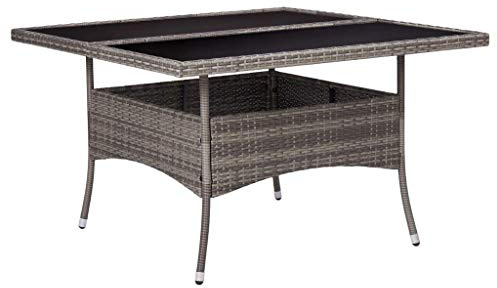 KTHLBRH (Blitzlie ferung) Garten-Esstisch | Gartentisch | Tischplatte aus Glas | Terassentisch | Rattan Tisch | Gartenmöbel | Außenterrassentisch | Garten-Esstisch Grau Poly Rattan und Glas