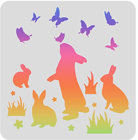 FINGERINSPIRE Ostern und Hase Zeichnung Malschablonen Vorlagen 30x30cm Kunststoff Osterhasenschablonen Dekoration Schmetterlingsschablonen zum Malen auf Holz, Boden, Wand und Stoff
