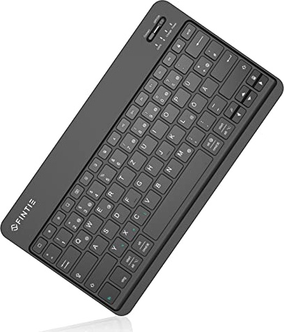FINTIE Ultradünn Bluetooth Tastatur mit deutschem Layout QWERTZ, Schwarz | Tragbare kabellose Bluetooth-Tastatur für iPad (Air/Pro/Mini), iPad 11/10.9/10.2/9.7 Zoll, iPhone & Android-Geräte