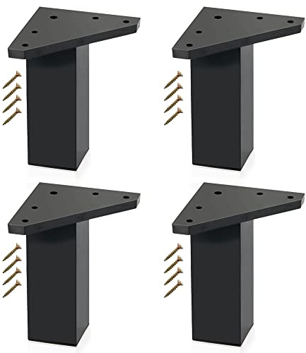 Kukicu ✮ Patas para Muebles ✮ Juego de 4 Pies, Tornillos Incluidos - Color Negro - Patas de Resina ABS para Mesas, Mesillas, Mueble Baño, Gabinete, Estanterías (4 Patas, Altura: 8 cm)