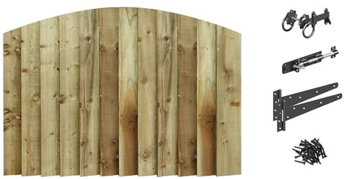 Bespoke Custom Made To Measure UPTO HEIGHT: 3ft (90cm High) Feather Edge Fully Framed Arch Top Pathway Garden Pedestrian Gate [Width Between 105CM to 120CM With Ring Latch Hinge Pack