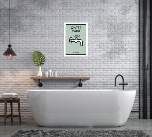 Water Works Monopoly Style Bathroom Print, Wall Art, Kitchen Poster, New Home Decor, Wall Art, Gallery Wall, A4 A3 A2 Personalised Gift Housewarming New Home (Sage Green, A2 Unframed)