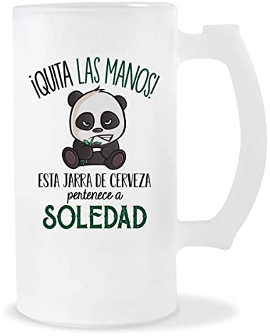 Planetee Jarra de Cerveza | Nombre Soledad | Vaso con un Panda bonito pero gruñón. Original idea para regalar a un amigo, familiar o colega