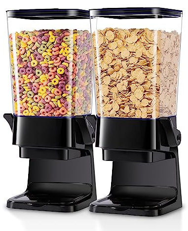 Cereal Dispenser Countertop with lids, Organization and Storage Containers for Kitchen and pantry, 5L Rice Dispenser for Cereal, Beans, Grains, Nuts, Snack,Oatmeal, Dog Food, Bird Seed, Black, 2Pc