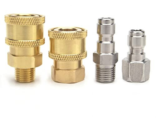 CNANRNANC 4 pezzi connettore filettatura esterna, in ottone idropulitrice, adattatore per tubo flessibile a attacco rapido per idropulitrice ad alta pressione 1/4 maschio