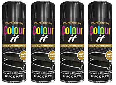 PNJB, Matt Black Color Aerosol Spray Paint Can 250 ML, Fast Dry Excellent Coverage Adhesion- BLACK MATT Spray Paint Auto DIY Purpose Color Aerosol (4 Pcs)