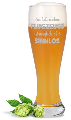 JUNIWORDS Weizenbierglas mit Gravur, Ein Leben ohne Flugzeuge ist möglich, aber sinnlos, Bierglas (1009822)