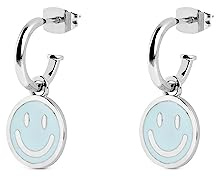 SINGULARU - Pendientes Aro Smiley Enamel. Latón con Acabado Baño de Oro de 18 Kt. Cierre Tuerca a Presión. Joyas para Mujer