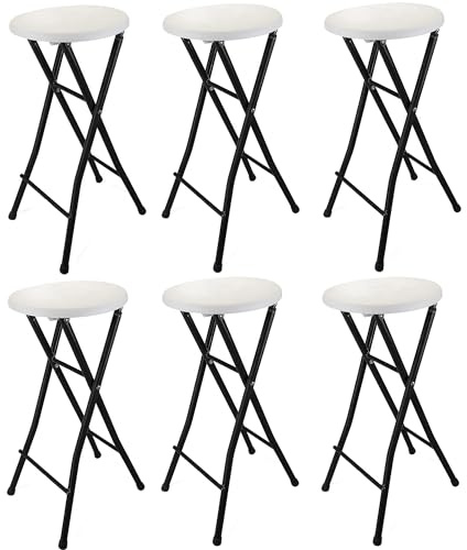 DRULINE 70 cm 6 x Sgabelli da Bar Pieghevoli - Sedia da Banco Robusta e Durevole, Sgabello da Bar 100 kg, Metallo/Plastica, Design Elegante in Nero/Bianco, Perfetto per Cucina, Bar ed Eventi