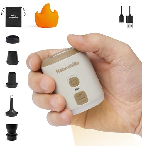 Naturehike Wind-Mini Pompa ad aria con batteria ricaricabile USB-C da 1600 mAh Mini pompa da campeggio con luce Pompa ad aria elettrica portatile Pompa ad aria elettrica a cuscino d'aria Con 6 ugelli