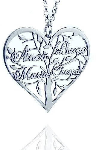 Collar Árbol de la Vida para Mujer con Nombres Fabricado en Plata de Ley 925/1000. MEdida 30mm. Regalo Día de la Madre. Regalo Navidad. (Corazón Árbol C)