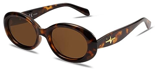 SOJOS Sonnenbrille Damen Herren Polarisiert Retro Oval Schmal Kleine 90er Jahre Vintage Kleines Gesicht UV400 Schutz Sonnenbrillen SJ2286