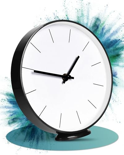 LATENO - Wanduhr schwarz - ohne Tickgeräusche - 20 cm große Uhr zum Aufhängen & Hinstellen - Geräuschlose Wanduhren als Wohnzimmeruhr Bürouhr Klassenzimmeruhr Küchenuhr u.v.m - Analoguhr