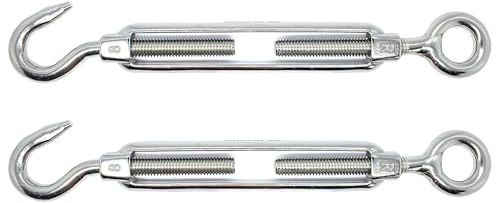 M8 x 120mm Eye & Hook Turnbuckles Wire Tensioner Strainer Open Closed Hook Threaded Hook A4 Marine Grade Stainless Steel (Pack of 2)