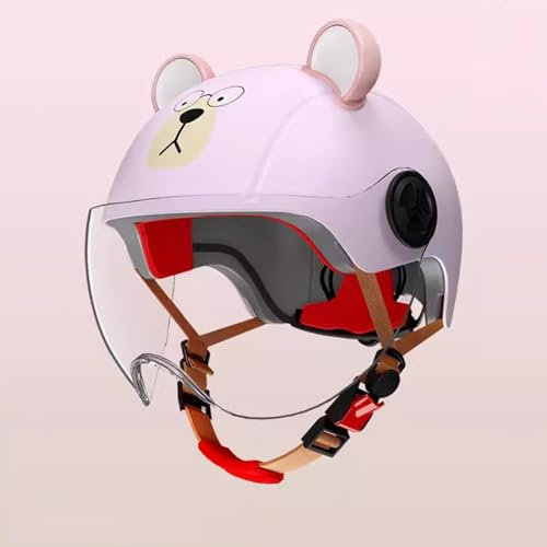 Kinder-Motorrad-Retro-Halbhelm, Niedlicher Offener Helm Für Jungen Und Mädchen Mit Visier Jet-Halbhelm Für 3–12 Jahre A,48-54CM