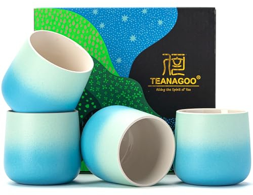 TEANAGOO Japanische Teetasse, 7.2Oz / 205 ml, Farbverlauf Blau, H31, 4 Stück/Karton, Japanische Tassen, Chinesische Teetassen, Besetztes Japan Teetassen, Asiatische Teetassen ohne Henkel, Teetasse