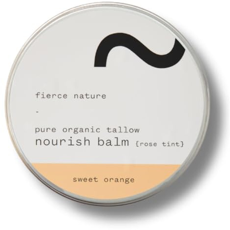 Fierce Nature Pure Nourish Tallow Balm | Organic, Vitamin-Rich Nourishing Body & Face Moisturizer | Natural, Essential Oil Free Skincare | 100g, Sweet Orange (w Rose Tint)