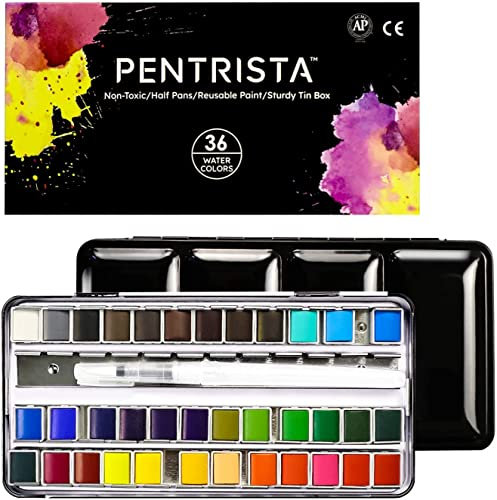 PENTRISTA Set Acuarelas Profesionales, 36 Colores Juego de Aguarelas, Versátil, Vibrante, Portátil Kit Pintura Acuarela para Artistas, Principiantes, y Aficionados