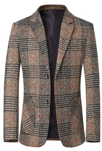 Blazer Homme Vintage à Carreaux 2024 Coupe Ajustée Élégante Vestes Rayées pour Homme Printemps Automne Veste en Polaire Loisirs Costume pour Mariage Affaires, XL