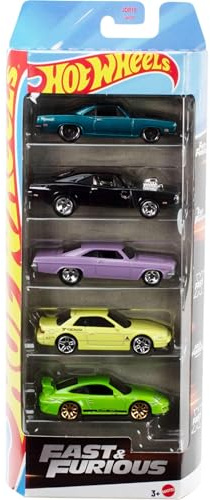 Hot Wheels Fast & Furious Spielzeugautos, Set aus 5 Die-Cast-Fahrzeugen im Maßstab 1:64, inspiriert von und bekannt aus der Filmreihe, JDR19