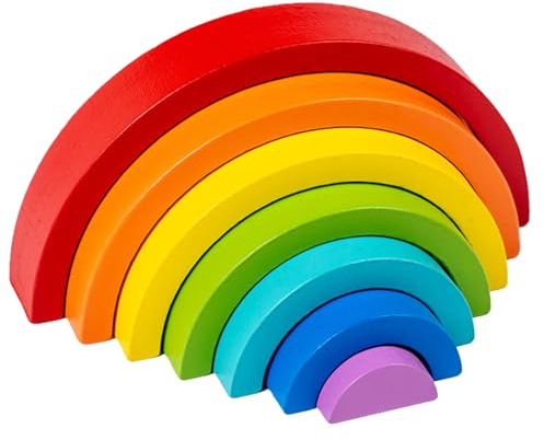 GNAUMORE Holz Regenbogen Montessori-Bausteine - Stapel Baby Pastell