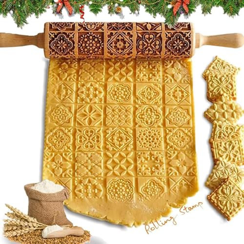 Spekulatiuswalze aus Holz: Professionelle Spekulatiusrolle als 3D Präge Nudelholz mit tiefem Muster für perfekte Weihnachtskekse – Ideales Backzubehör für die Familienbäckerei