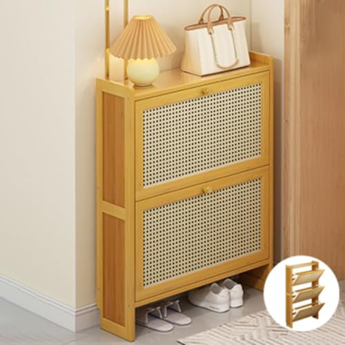 DODOBD Klappschuhschrank Aus Rattan,Schuhschrank Rattan,Schuhregal Schmal Geschlossen,Schuhkipper Holz,Schuhschrank Schmal Hoch,Schuhkipper Schmal,Schmaler Schuhschrank,Rattan Schrank