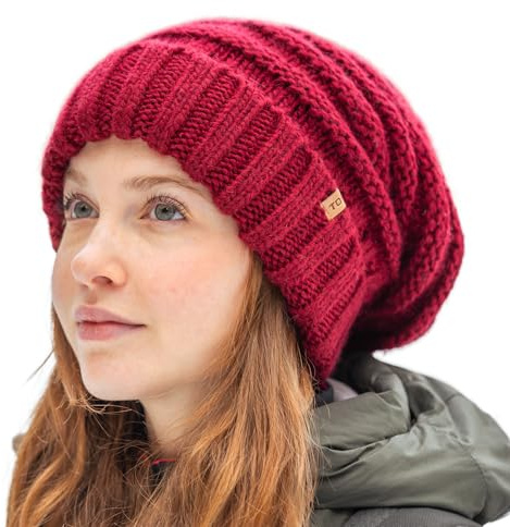TOP-EX 100% Wolle Slouch Beanie Damen Warm Wintermütze Strickmuetze mit Fleecefutter