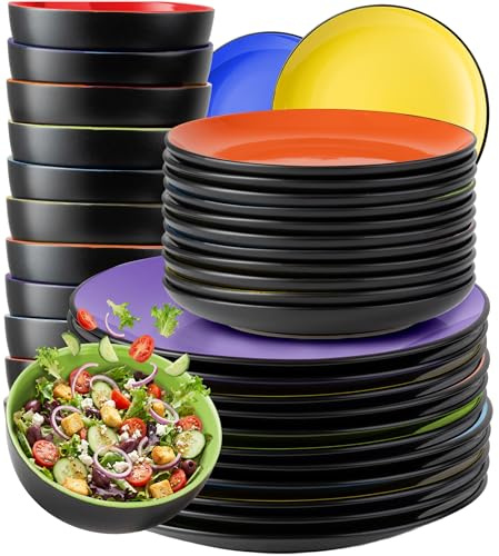 MIAMIO – Juego de vajilla para 12 personas/Juego de vajilla de gres de 36 piezas, servicio de mesa de gres, juego de cuencos y platos - Apto para lavavajillas y microondas - Colección Le Papillon