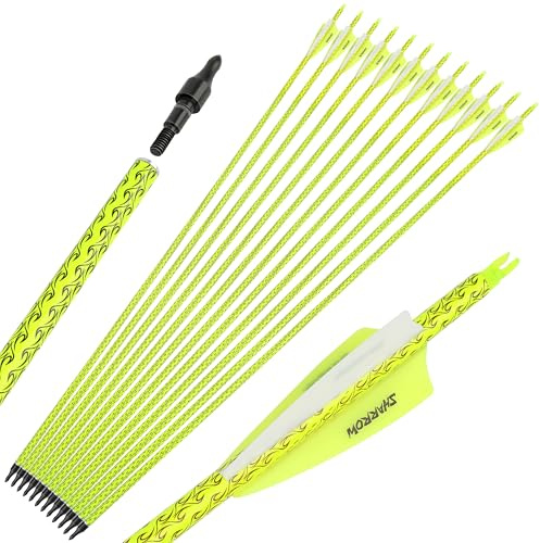 wolfman 30 Zoll Carbonpfeile für Bogenschießen Farbig Spine 500 Pfeile Carbon Zielpfeile Jagdpfeile mit 4 Zoll Federn Pfeile für Recurvebogen Compoundbogen