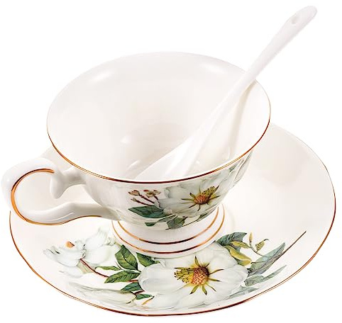 OKUMEYR Set de Tasse à Thé en Porcelaine Cuillère et Soucoupe, Style Européen Pratique et Élégant, pour Boulangerie ou Coffee Shop