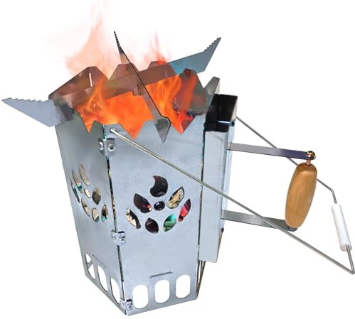 Paiaojia Heavy Duty Charcoal Chimney Fire Starter BBQ Grill Chimney Starter for Charcoal Grill and Barbecues (Silvery)