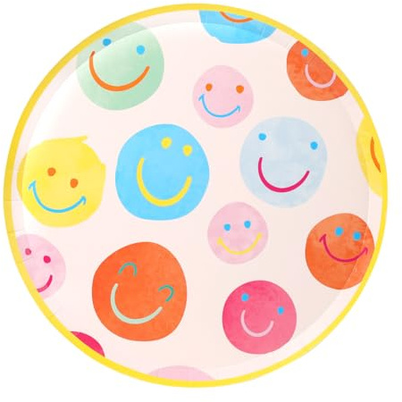Talking Tables 10 x Pappteller mit Happy Face, Smiley-Party-Dekoration, Einweggeschirr zum 1. Geburtstag für Kinder, Jungen, Mädchen, Erwachsene, Babyparty, Grillen, Teeparty, recycelbar, 25 cm