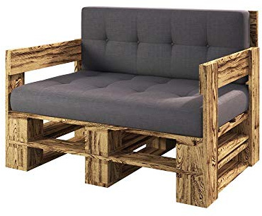 Lermowood Palettenmöbel Mp Sofa 120 x 60 x 40 cm Geflammt | Europaletten Indoor und Outdoor Lounge Gartenmöbel Holz Gartenmöbel Set Lounge Möbel Terrasse Balkon Loft Stil Paletten