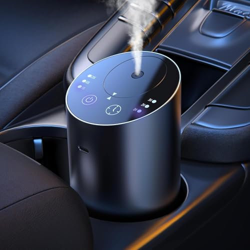 Pandakarias Waterless Car Diffuser, Scent Diffuser for Essential Oils, Smart Car Air Freshener, Wireless and Rechargeable with Large Battery, Aluminum Alloy, Black