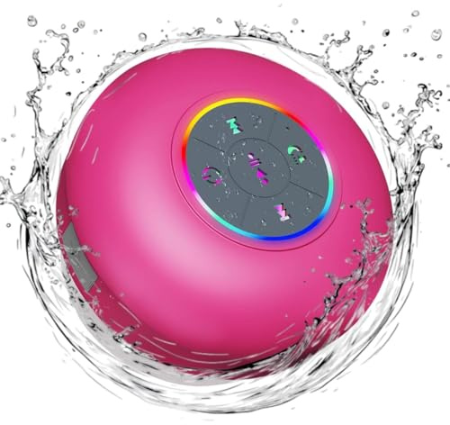 Luzsco Radio de ducha Bluetooth con LED – Altavoz mini inalámbrico portátil con micrófono y ventosa, resistente al agua IPX4 para ducha, viajes, piscina, flotación en río y diversión al aire libre