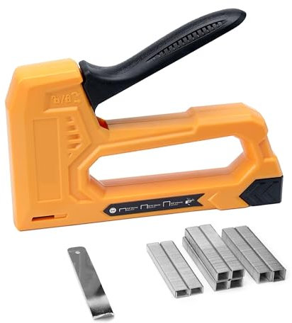 Pistola sparachiodi pneumatica, Pistola sparachiodi leggera for la lavorazione del legno, kit pistola sparachiodi manuale con 1600 punti metallici da 1/4, 5/16, 3/8 e un levapunti,Utensili pneumat