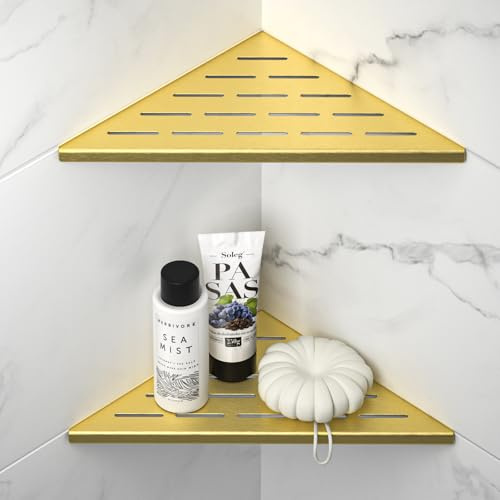 Bernkot Hörnduschhylla, rostfritt stål 304 badrumshylla av stål för kaklade väggar, inbyggd hylla för badrumsrenovering (guldfärgad, 254 mm – 2-pack)
